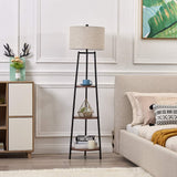 Floor Lamp, Standing Reading Light with Shelves and Fabric Shade, Modern Tall Pole Lamp