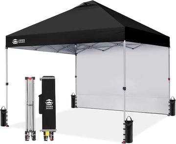 10x10 Pop Up Canopy with 1 Side Wall - Beach Tent with One Push Setup - Black