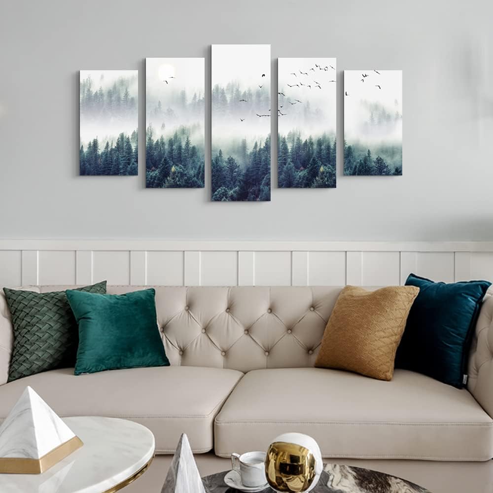 Canvas Wall Art Wall Decorations Modern Office Wall Decor Foggy Forest Trees Landscape Painting Stretched And Framed