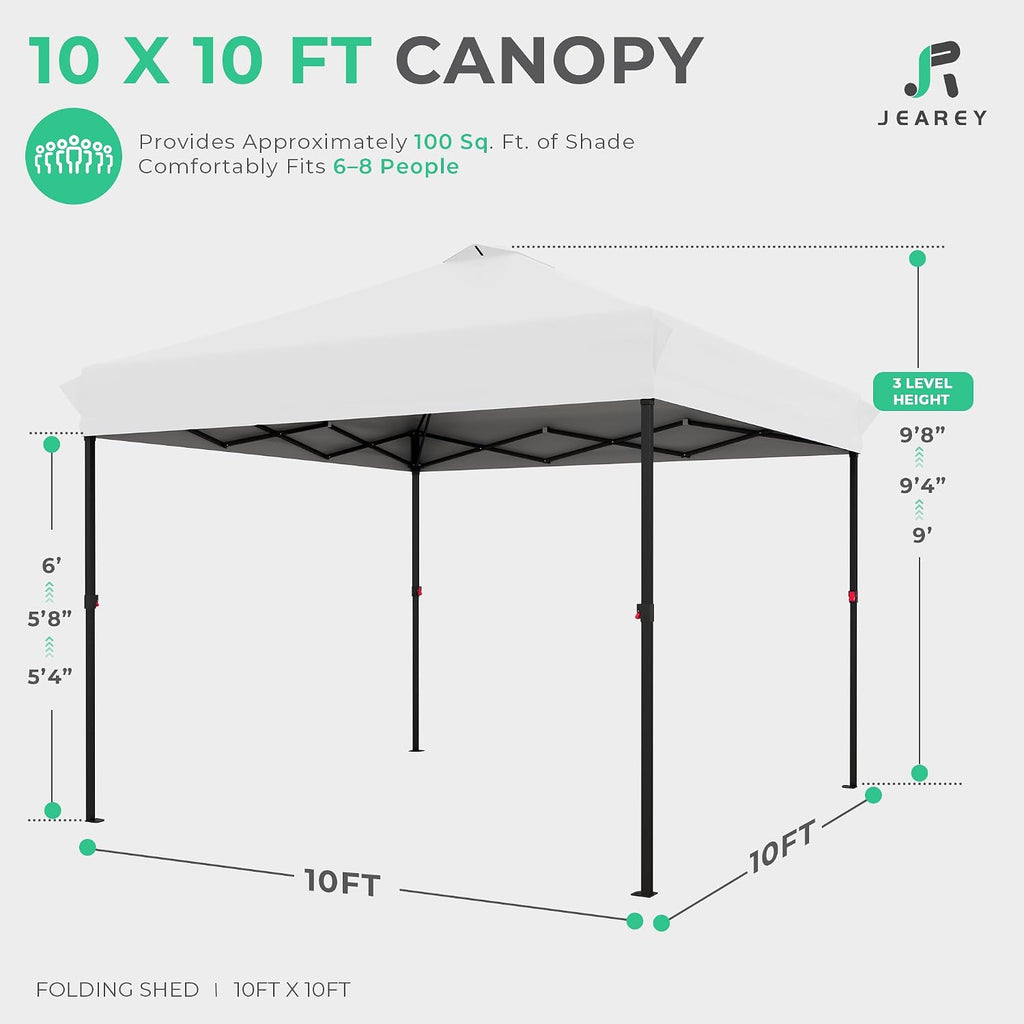10x10 ft Pop Up Canopy Tent, Heavy Duty Outdoor Canopy with 1-Push Instant Setup, Commercial Tent with Roller Bag