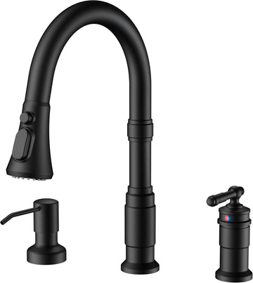 3 Hole Kitchen Faucet with Soap Dispenser, Matte Black