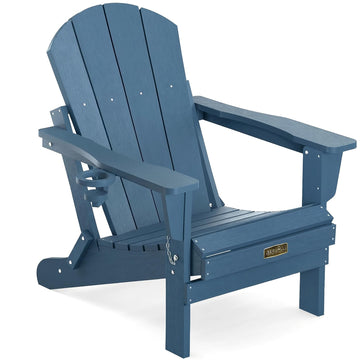 Folding Adirondack Chairs with Cup Holder, Outdoor Fire Pit - Blue