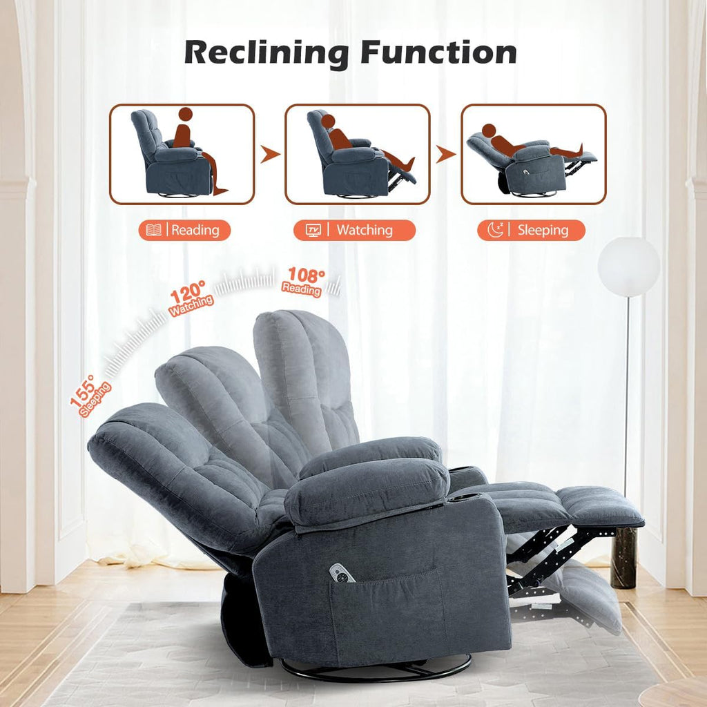 Recliner Chair with Cup Holders Single Seat Manual Oversized Recliner with Ergonomic, Side Pocket for Adult