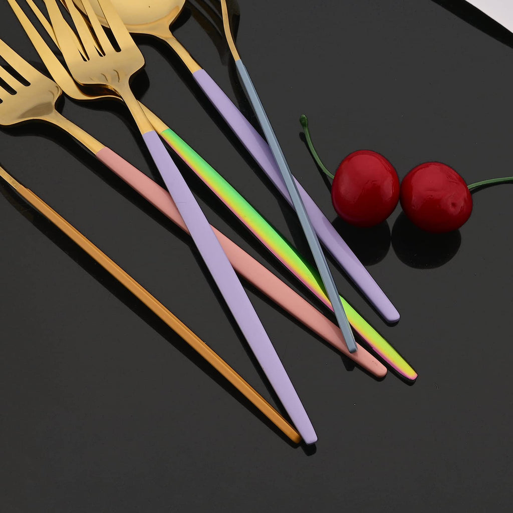 Flatware Set 24 Piece, Stainless Steel Silverware Set, Macaron Small Fresh Color Cutlery Set, Modern Elegant