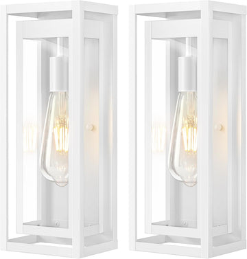 15" Large Outdoor Wall Lights, 2 Pack White Outdoor Light Fixtures, Modern Waterproof Exterior Lighting Sconces with Clear Glass Shade for Front Door, Porch, Garage