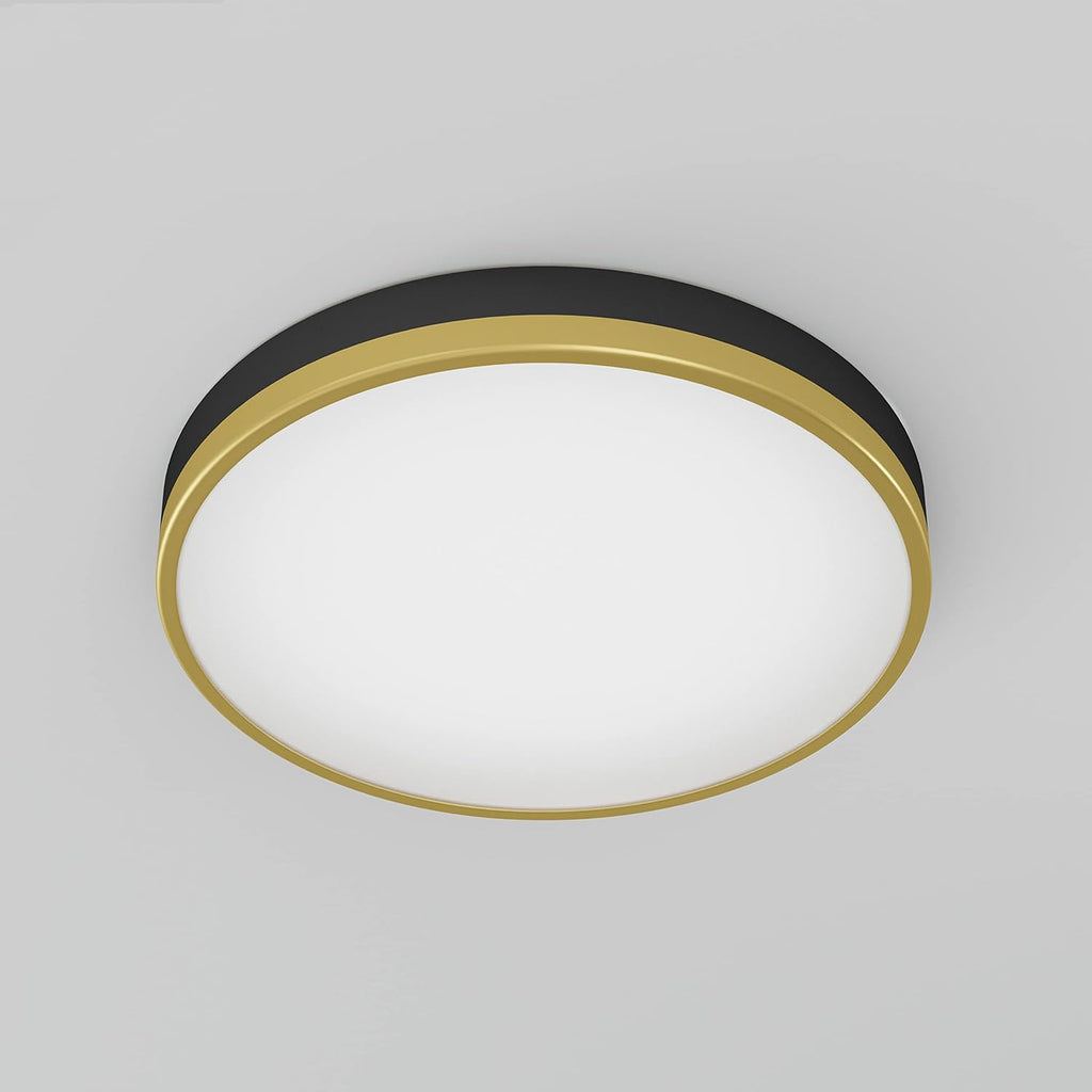 Modern LED Flush Mount Ceiling Light with Glass Diffuser - Matte Black and Gold, Dimmable