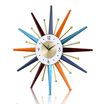 Large Wall Clock 27.5 Inch Mid Century Wall Clocks Starburst Clock Non Ticking Battery Operated 3D Wall Clocks Home