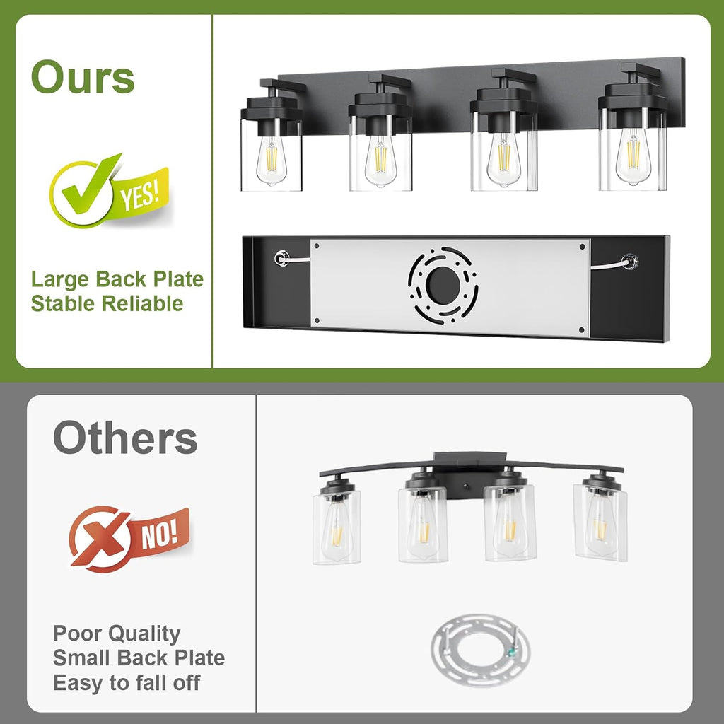 Black Bathroom Light Fixtures, 4 Lights Bathroom Lighting Fixtures Over Mirror, Square Design & Rectangle Large