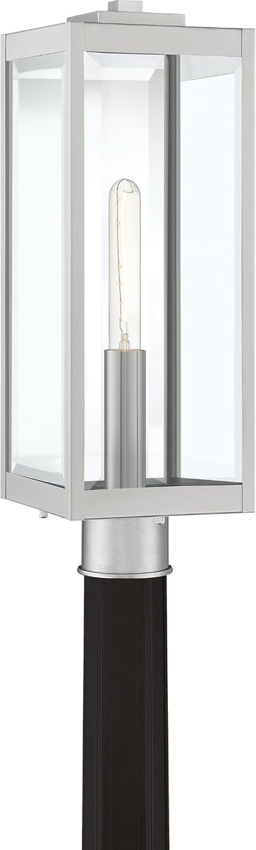 Westover Outdoor Post Lantern, 21.25 Inch 1-Light Stainless Steel Modern Lamp Post, Clear Beveled Glass