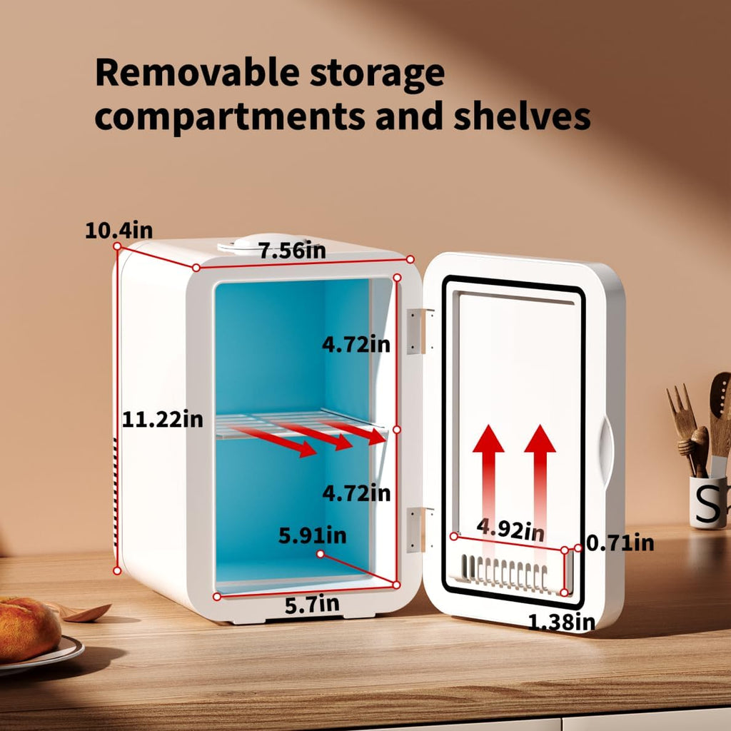 Mini Fridge for Bedroom - 8 Liter/8 Can Portable Refrigerator for Car, Office, Dorm - Quiet Cooler & Warmer for Food
