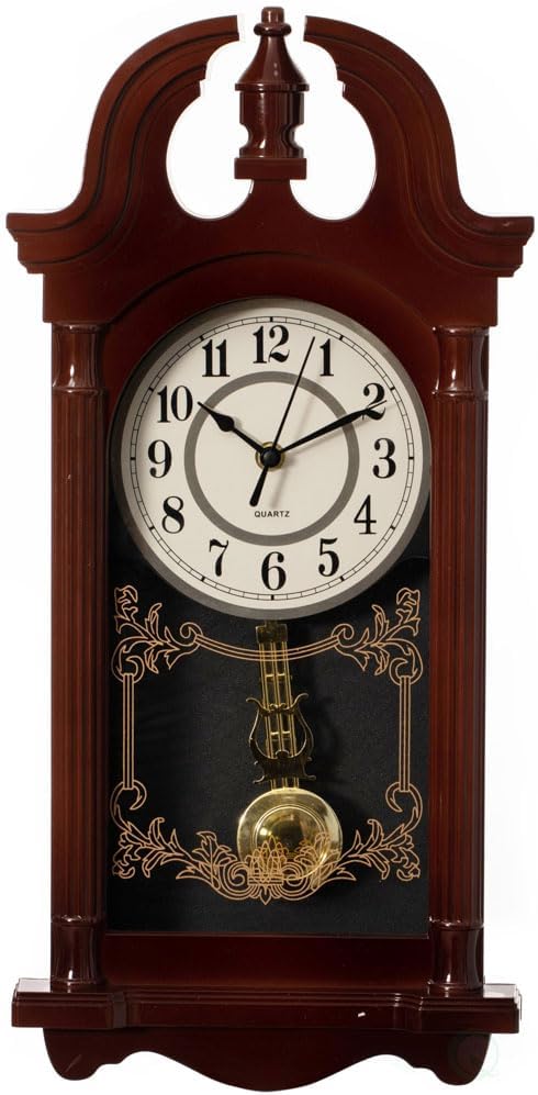 Clockswise Vintage Grandfather-Style Wall Clock with Wood-Effect Plastic Pendulum Battery-Operated for Home Decor Living Room Home...