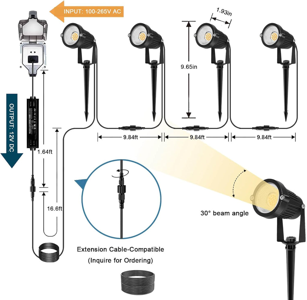 Low Voltage Landscape Lighting, 12V LED Lamps Outdoor Landscape Spotlights Outside Graden Pathway Lights, Plug in