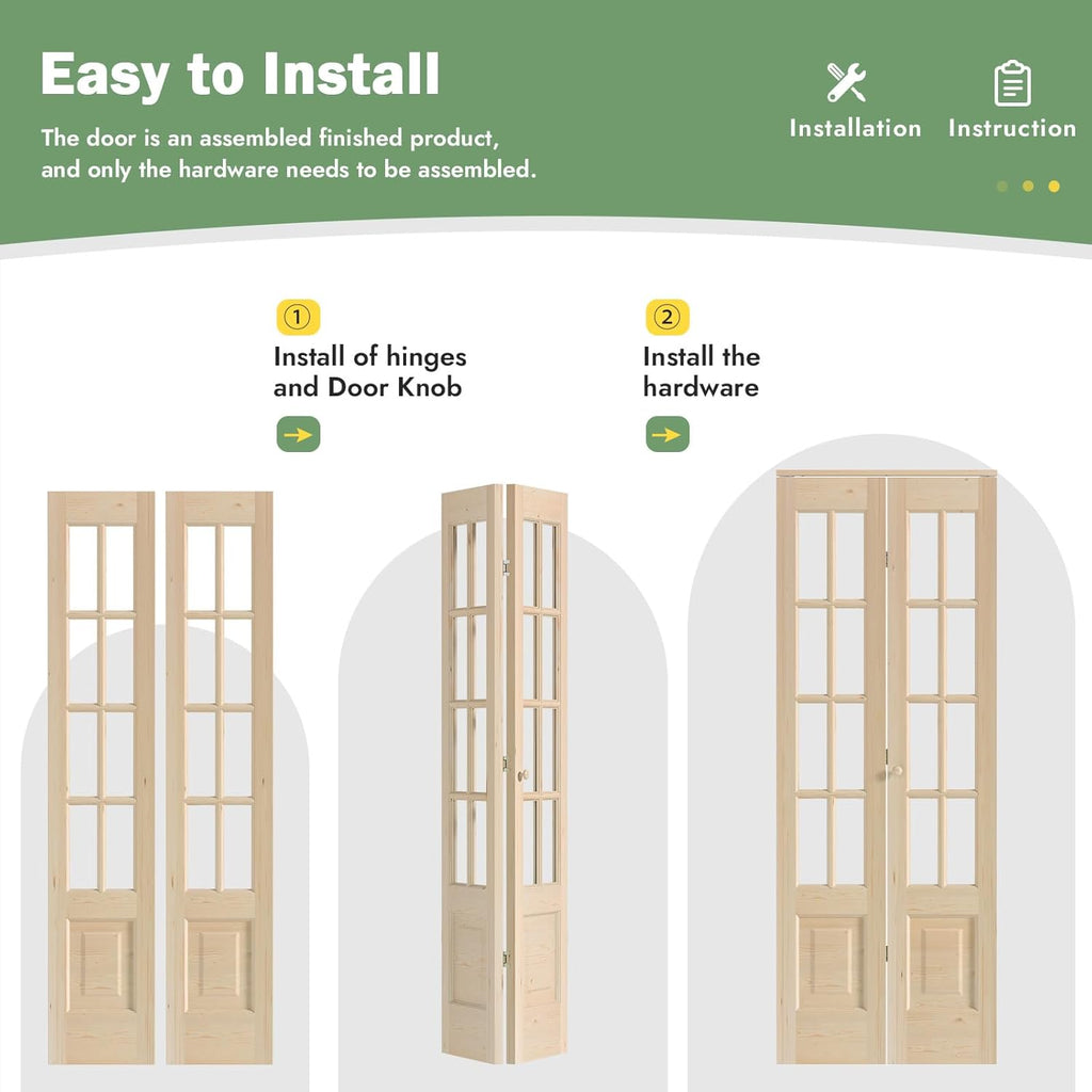 Bifold Doors for 32"×80" Opening, Clear Glass French Interior Folding Barn Door with Concealed Hardw