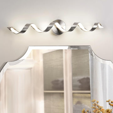 LED Modern Bathroom Vanity Light Fixtures, 31 inch Brushed Nickel Wall Lamp Bedroom 4000K, Spiral Design Wall Sconce