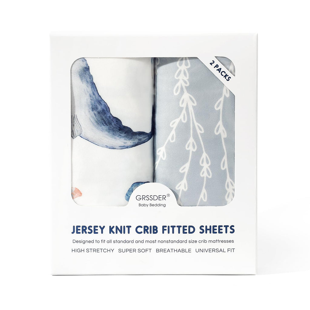 Stretch Ultra Soft Jersey Knit Fitted Crib Sheets Set 2 Pack, Universal Fit All Standard Crib Mattress Pads Safe and
