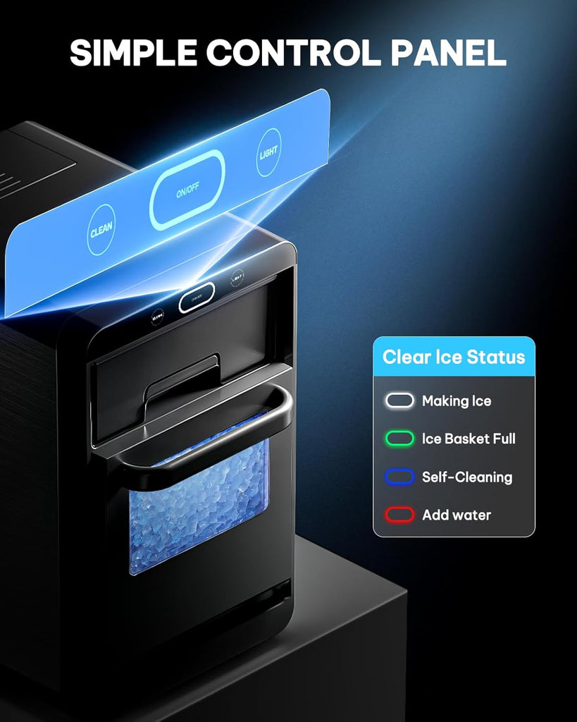 Nugget Ice Maker Countertop - 44lbs/24h Crushed/Pebble Ice Machine, Front Pull-Out Water Tank & Removable Basket