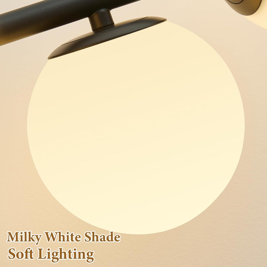 27" Mid Century Modern White Globe Black LED Bathroom Vanity Light | Matte Black Finish, Sleek Mid Century Modern
