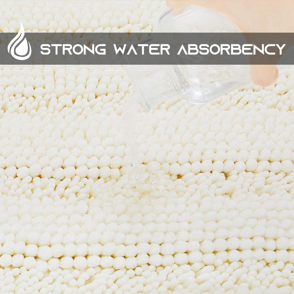 Super Thick Soft Striped Shaggy Chenille Bath Mats, Machine Washable Indoor Outdoor Durable Chenille Doormat, Dry