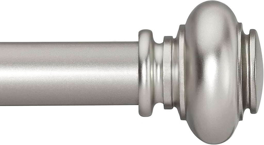 Silver Curtain Rods for Windows 72 to 144 Inches Adjustable Decorative 1 Inch Diameter Single Window Curtain Rod Set
