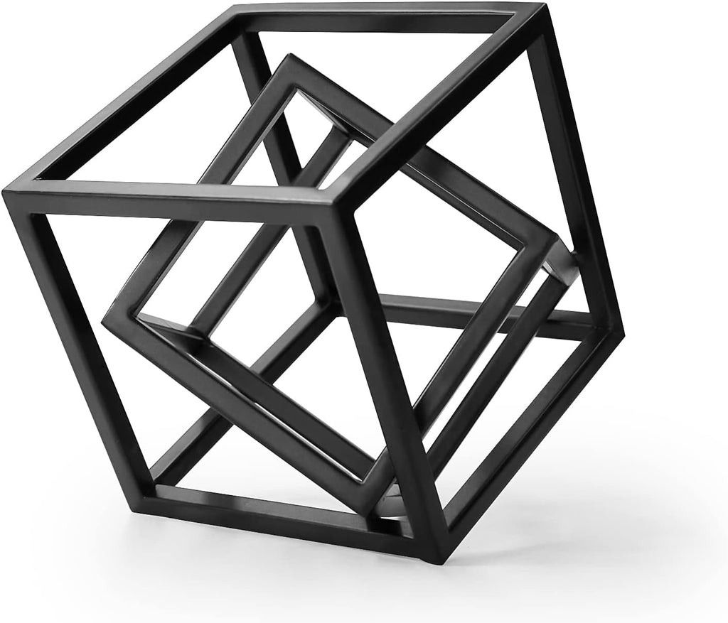 Small Geometric Sculpture, Metal Cube Decorative Ornaments Modern Home Decor Accent