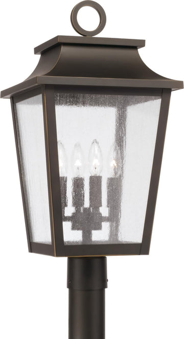 Chandler Transitional Antiqued Glass Outdoor Post Lantern, 4-Light 240 Total Watts, 24" H x 12" W, Oiled Bronze