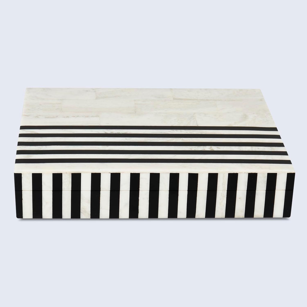 Large Decorative Storage Box with Lid - Black White Modern Storage Box, Remote Control Organizer for Coffee Table
