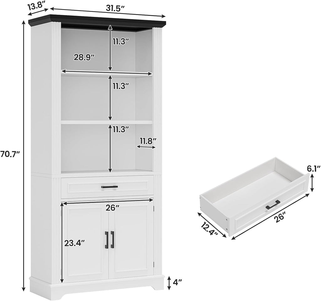 Farmhouse Bookshelves and Bookcases with Doors and Drawer, Bookshelf with Storage