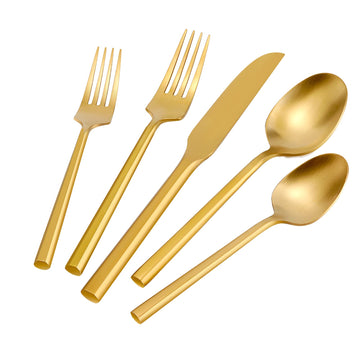 Gold Silverware Set Matte Finish Hexagon Handle Service for 8
