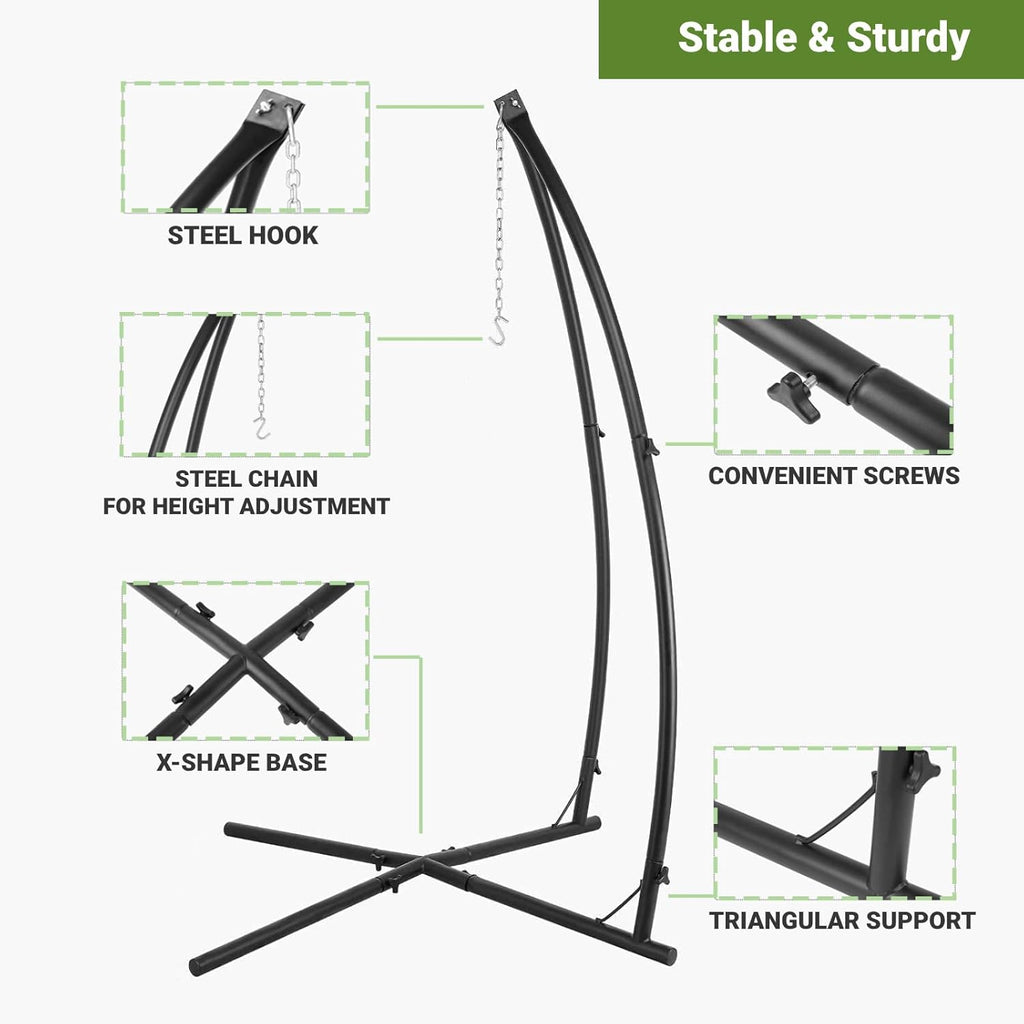 Stand, Hanging Chair C-Stand w/Buckle & Spring Hook | Outdoor Solid Steel Heavy Duty Stands Only Construction, for