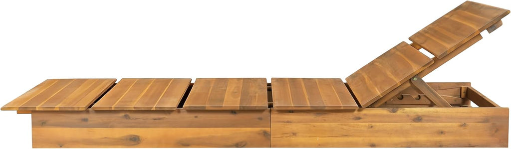 Acacia Wood Chaise Lounge, Wide Outdoor Sun Lounger, Teak Finish