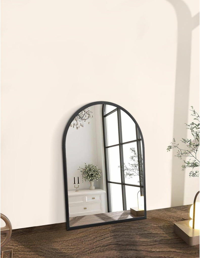 Black Arched Wall Mirror Aluminum Alloy Frame Bathroom Mirror Brushed Metal Vanity Wall Mounted Mirror Bedroom