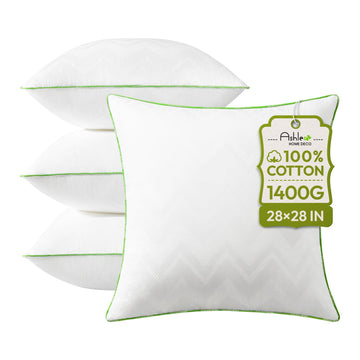 Throw Pillow Inserts (Pack of 4, White), 28 x 28 Inches Pillow Inserts with 100% Cotton Cover, Indoor Decorative