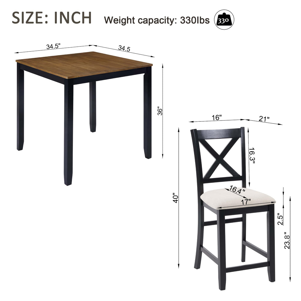 5 Piece Counter Height Dining Table Set, Kitchen Dining Set, Black