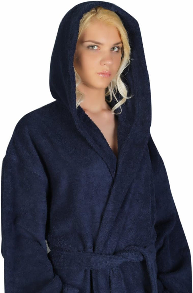 Women's Hooded Classic Bathrobe Turkish Cotton Robe with Full Length Options