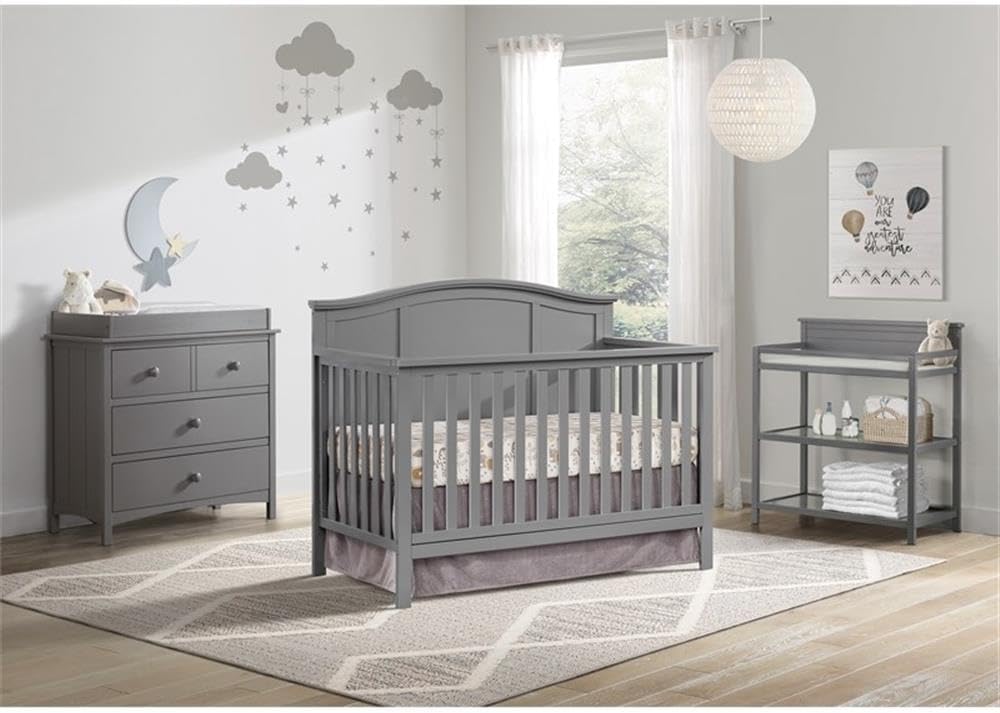4-in-1 Convertible Wood Crib, Dove Gray Finish, Full Panel Headboard, Greenguard Gold Certified, 45.38 x 56.25 x