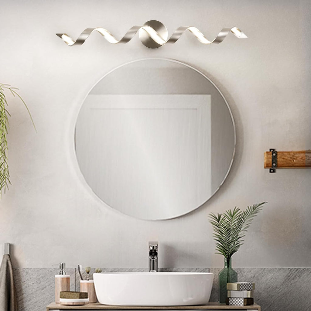 LED Modern Bathroom Vanity Light Fixtures, 31 inch Brushed Nickel Wall Lamp Bedroom 4000K, Spiral Design Wall Sconce