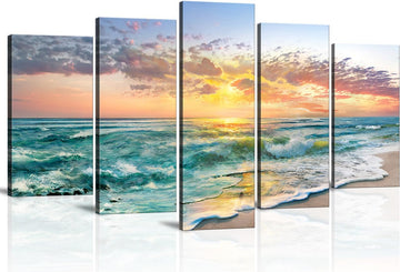 5 Piece Beach Canvas Wall art Landscape Art Canvas Wall Art Beach Decor Wall Art Sunset Nature Landscape Picture