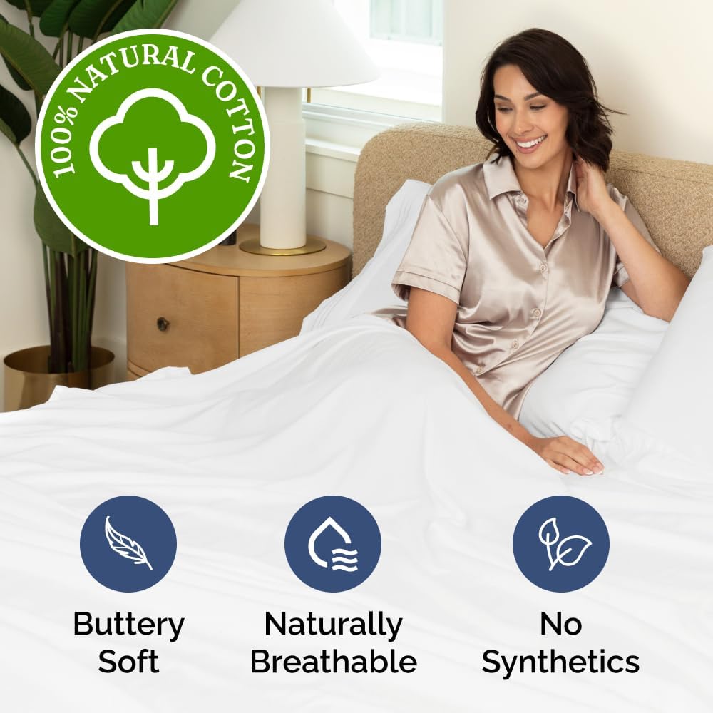 100% Cotton Sheets - 4 Piece 400 Thread Count Smooth Sateen Sheet Set - Long Staple Cotton Bed Set - Ultra Soft
