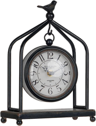 DESIGN 7.5'' x 10'' Mantel Clock Iron Tower Frame, Creative Bird Ornament Tabletop Clock