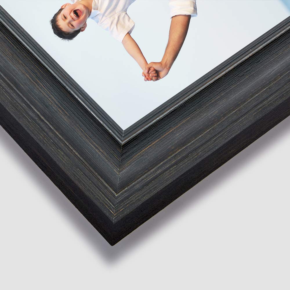 5x7 Picture Frames (3 Pack, Black Wood Grain) Rustic Photo Frame Set with High Definition Glass for Wall Mount &