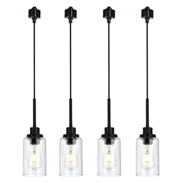 4 Pack H Type Track Pendant Lighting Black with Clear Glass Shades