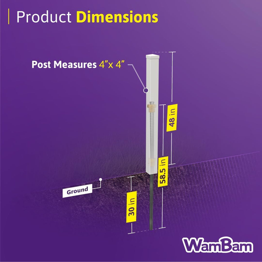 4ft White Vinyl Finishing Post BL19042 | No Dig, Steel Pipe Anchor Kit, Permanent, For Nantucket, Sturbridge, Westport Fence &