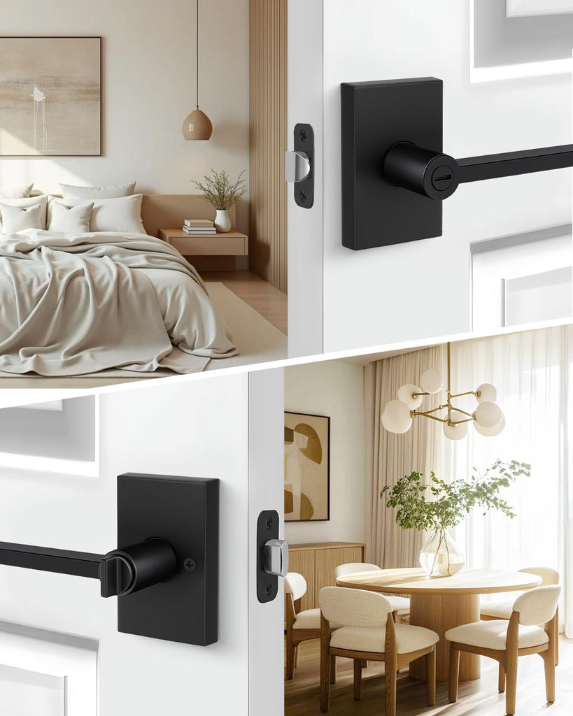 Black Interior Door Handle, Heavy Duty Zinc Alloy Privacy Door Handle Interior, Matte Black Door Levers /Bathroom