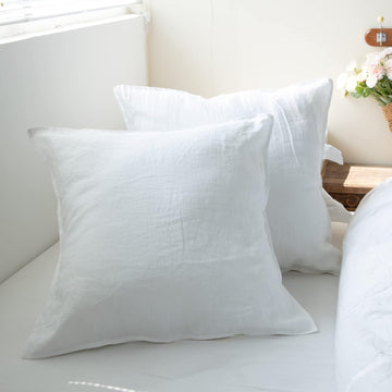 100% Washed Linen Euro Shams 26'' x 26'' Pack of 2, Basic Style Solid Color Natural Flax Farmhouse Decorative Square