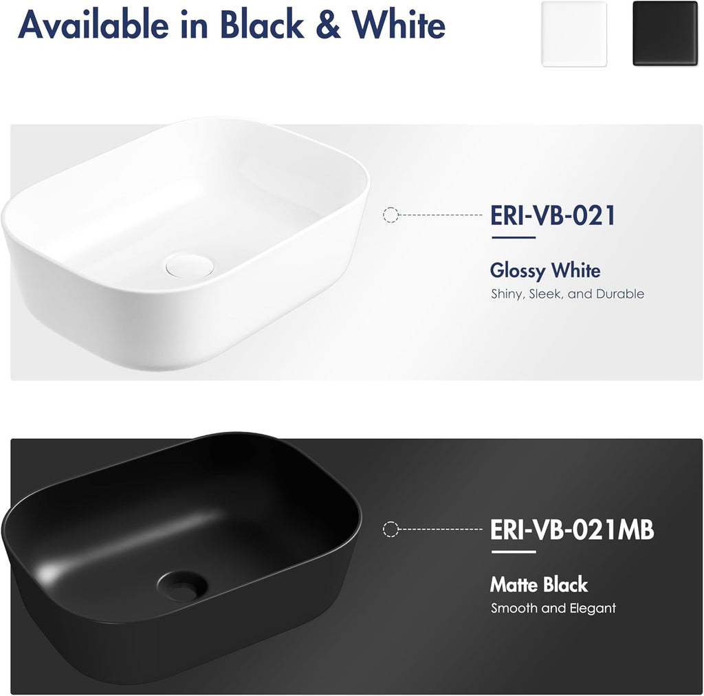 Bathroom Vessel Sink, Eridanus 18" x 13" White Vessel Sink Rectangular Bathroom Sink Porcelain Ceramic Vessel Sinks
