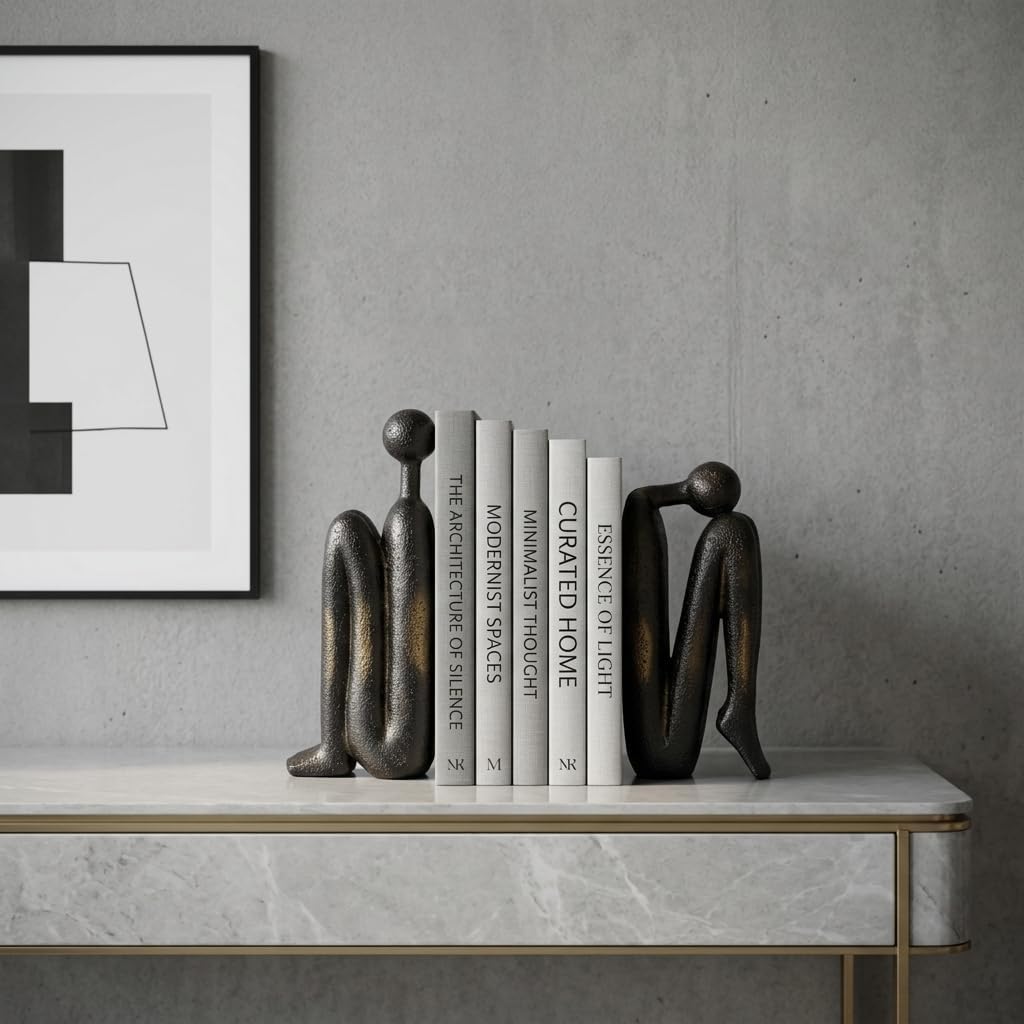Abstract Thinker Bookends Set - Modern Resin Sculptures | Home & Office Decor, Durable Artistic Book Supports in Two