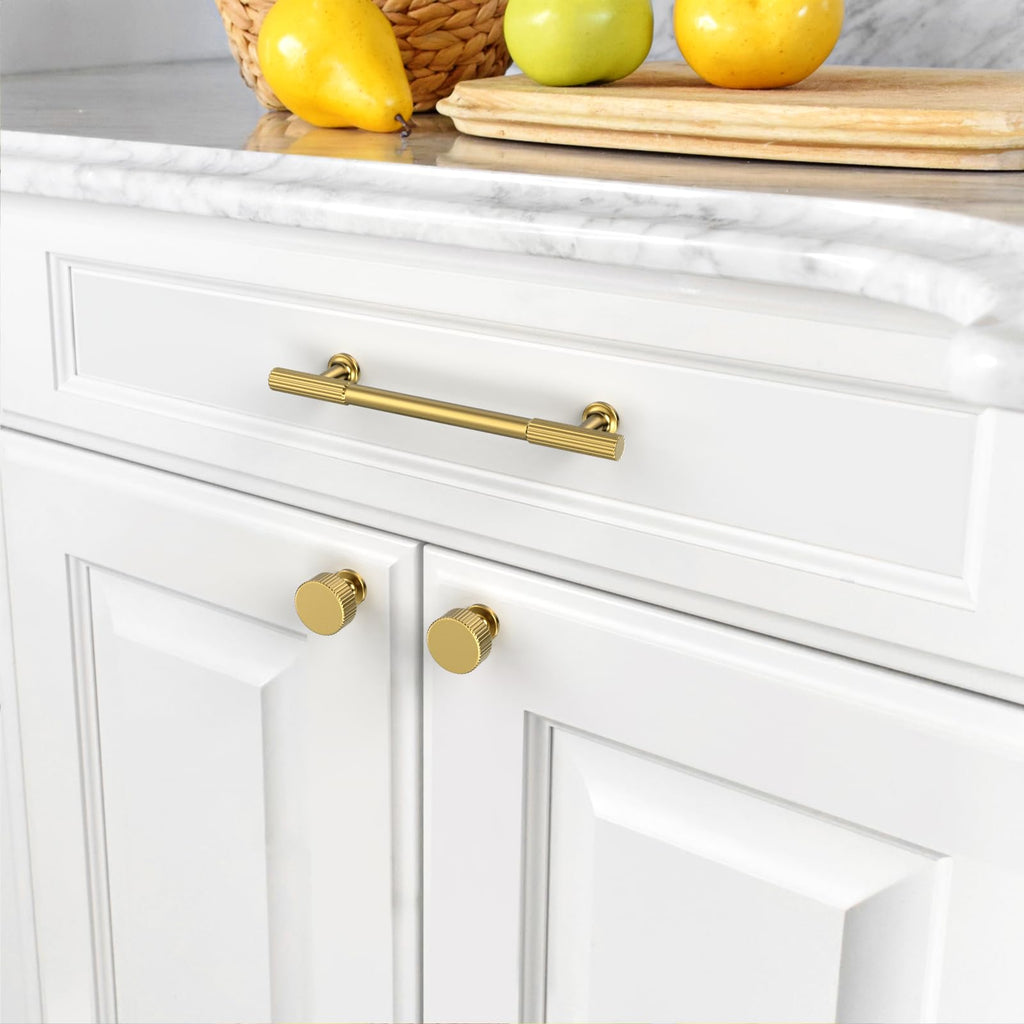 10 Pack 5 inch Vibrant Brushed Moderne Brass Cabinet Pulls