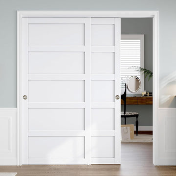 Sliding Closet Door 72"×80" (Double 37"), 5 Panels Bypass Barn Doors with Hardware Track Kit Included for Bedrooms