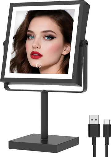 Makeup Mirror with Lights, 4000mAh Rechargeable Magnifying Mirror with Light, 1X/7X, Height Adjustable