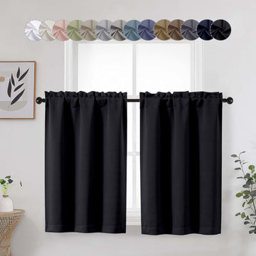 Cafe Curtains Tier 2 Panels, Short Thermal Insulated Room Darkening Small Kitchen Window Blackout